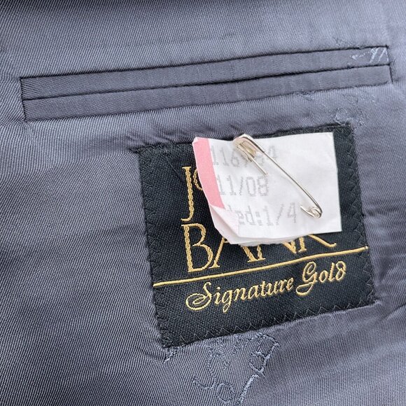 Jos A Bank Blazer Men 44R Gray Chalk Stripe Signature Gold Wool Classic Jacket - Picture 10 of 12